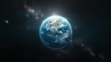Fototapeta premium Solar System Center: Earth in the Vastness of Space with Sun's Glow - Conceptual Image of Earth's Position in the Universe