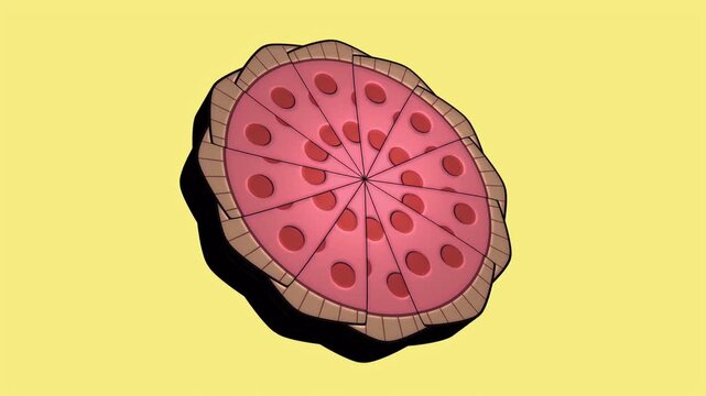 Stylized 3d minimalist pizza pie animation rotating pizza slices