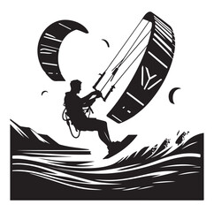  Kitesurfing Kite Surfing silhouette vector on white background.