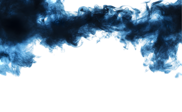 F frame boarder made of blue smoke swirl and large black in the middle isolated on transparent background 