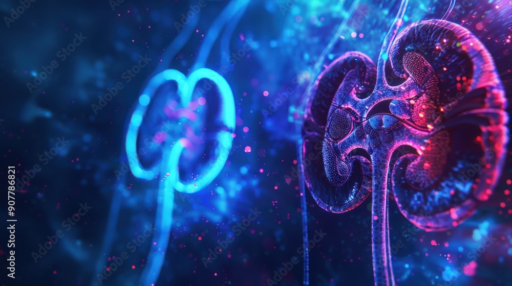 Canvas Prints a close up of two kidneys with a blue and red background