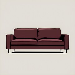 Sleek and Simplified 2D Illustration of a Maroon Sofa in Static Colors, Featuring a Front View for Modern and Elegant Furniture Designs