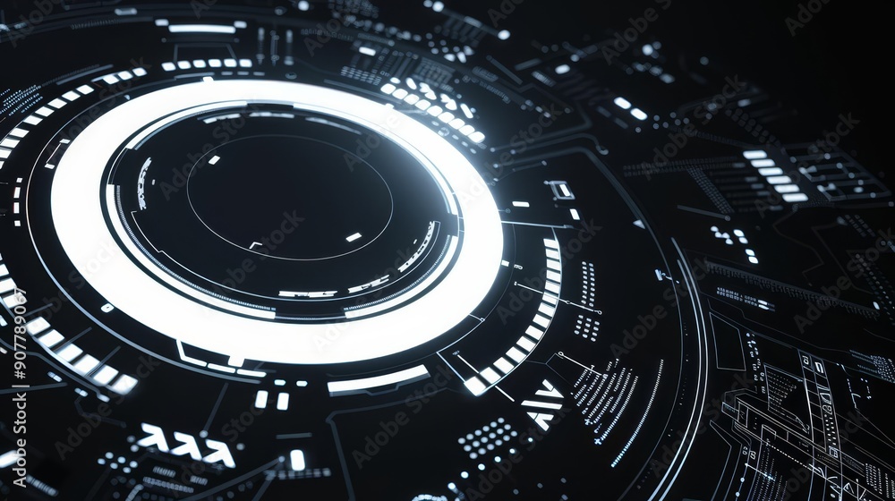 Poster abstract futuristic technology background with glowing circle and digital elements.