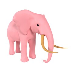 A pink elephant with a long trunk and tusks