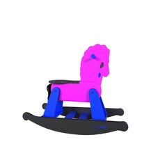 A pink and blue horse rocking chair