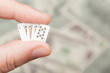 image of playing card hand money dollar banknote background 