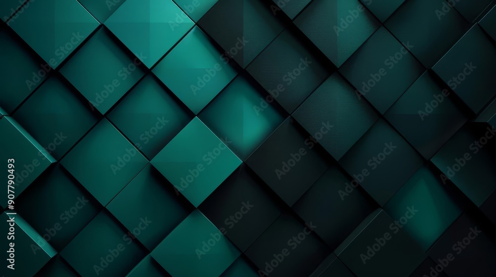 Poster abstract teal and dark green geometric pattern with square shapes.