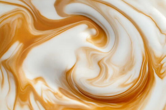 ミルクとコーヒーの渦をマクロで撮影した背景テクスチャ画像
