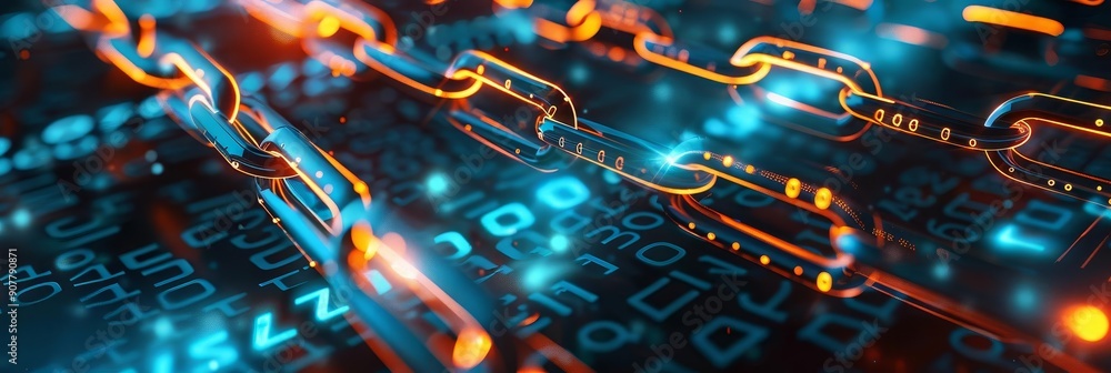 Poster abstract digital background with glowing blue hexagons and data stream.