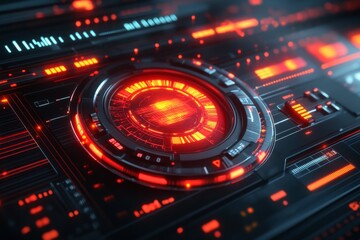 Futuristic Interface with Glowing Red Elements
