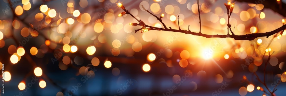 Poster silhouette of a branch with bokeh lights in the background.