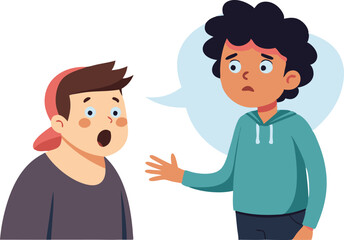 Fototapeta premium Two boys express concern as they talk about feelings in a friendly and supportive manner.