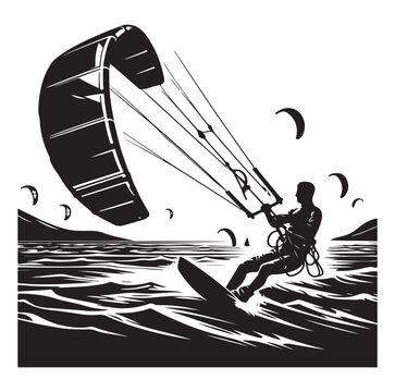 Kitesurfing Kite Surfing silhouette vector on white background.