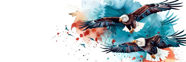 Frame with eagles soaring in the sky, animal frame, majestic and free, watercolour