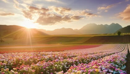 Obraz premium Flower Fields Lose yourself in the vast expanse of blooming flower fields.
