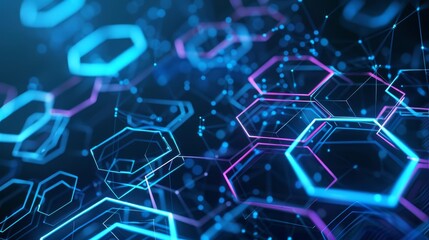 Obraz premium Abstract digital background with glowing hexagons and lines.