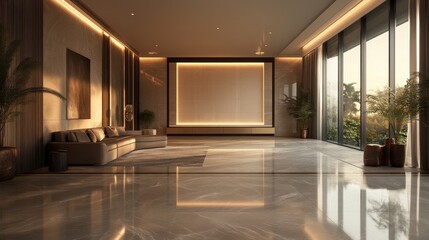 Fototapeta premium 3D background of a luxurious room with modern decor and lighting