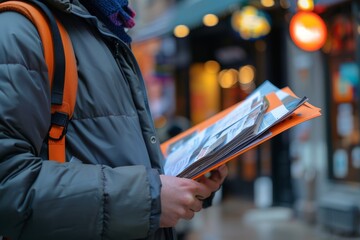 Volunteer Holding Campaign Flyers and Clipboard for Voter Outreach and Engagement