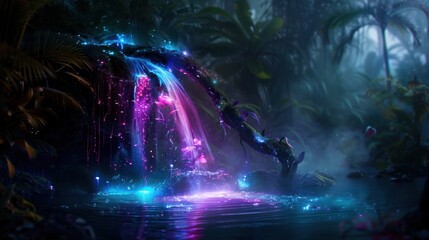 Fototapeta premium A waterfall with a purple and blue glow