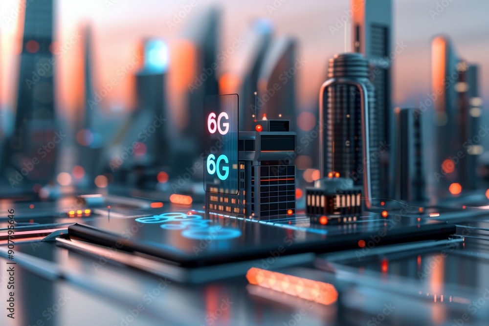 Poster digital lines and data streams representing advanced mobile network technology 6g