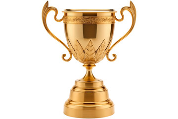 Front View of a Golden Trophy Cup PNG Golden Award isolated on white and transparent background - Achievement Celebration Honoring Triumph for Champion Victory