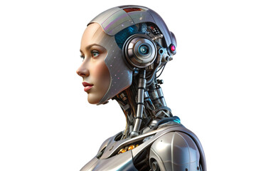 A side view of a woman robot cyborg on a transparent background png isolated