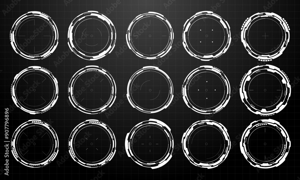Poster set of sci fi white circle user interface elements technology futuristic design modern creative on b