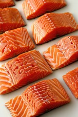 Close up view fresh Salmon fish slice on plain background.