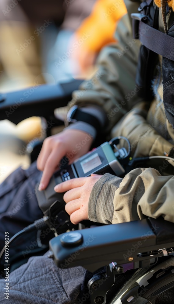 Poster assistive technology device in use by a student with special needs for enhanced learning
