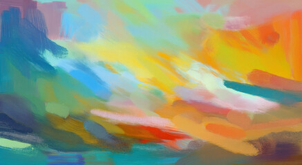 Vibrant Abstract Artwork Featuring Bold Colors and Dynamic Brushstrokes on Canvas.