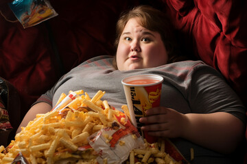 Person eating unhealthy foods high in calories saturated fat and sugar bad habits generated ai