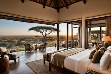 Luxury safari lodge with stunning views, five-star accommodations, and guided tours for an unforgettable wildlife experience.