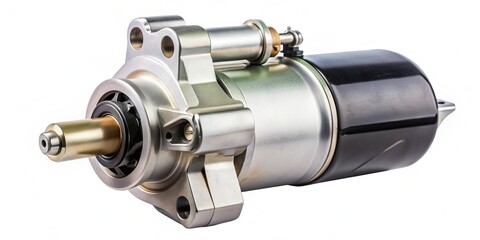 of a starter motor isolated on background, starter motor, engine part, automotive, vehicle, electricity