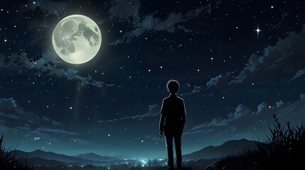 Fototapeta premium Enchanting Anime-Inspired HD Wallpaper Loneliness and Hope Merge in Starry Night Sky