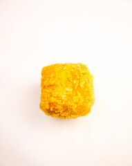 Tahu goreng cripsy, or crispy fried tofu, is one type of snack in Indonesia single object isolated on white background. Perfect for recipe, article, catalogue, commercial, or any cooking contents