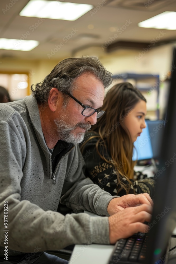 Poster focused adults in collaborative computer class for lifelong learning and skill development