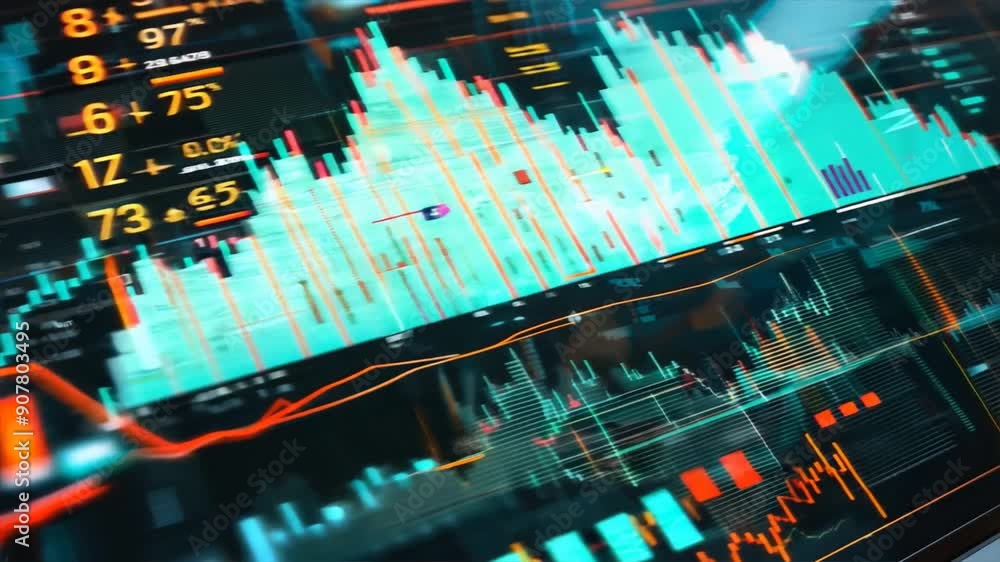Poster detailed image of a financial report with bar charts and line graphs