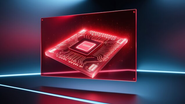 glowing red circuit board. A dark background with glowing orange and red circuit lines, representing data flow in technology.