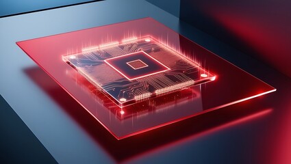 glowing red circuit board. A dark background with glowing orange and red circuit lines, representing data flow in technology.
