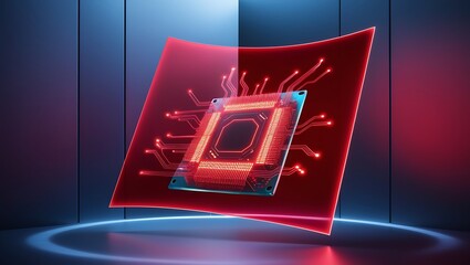 glowing red circuit board. A dark background with glowing orange and red circuit lines, representing data flow in technology.