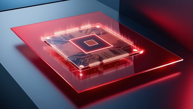 glowing red circuit board. A dark background with glowing orange and red circuit lines, representing data flow in technology. - Powered by Adobe