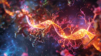 Fototapeta premium Digital Illustration of Human Embryo Genetic Development Featuring DNA Strands and Chromosomal Structures