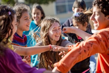 Joyful School Event: Students Celebrating and Dancing Together in Circle