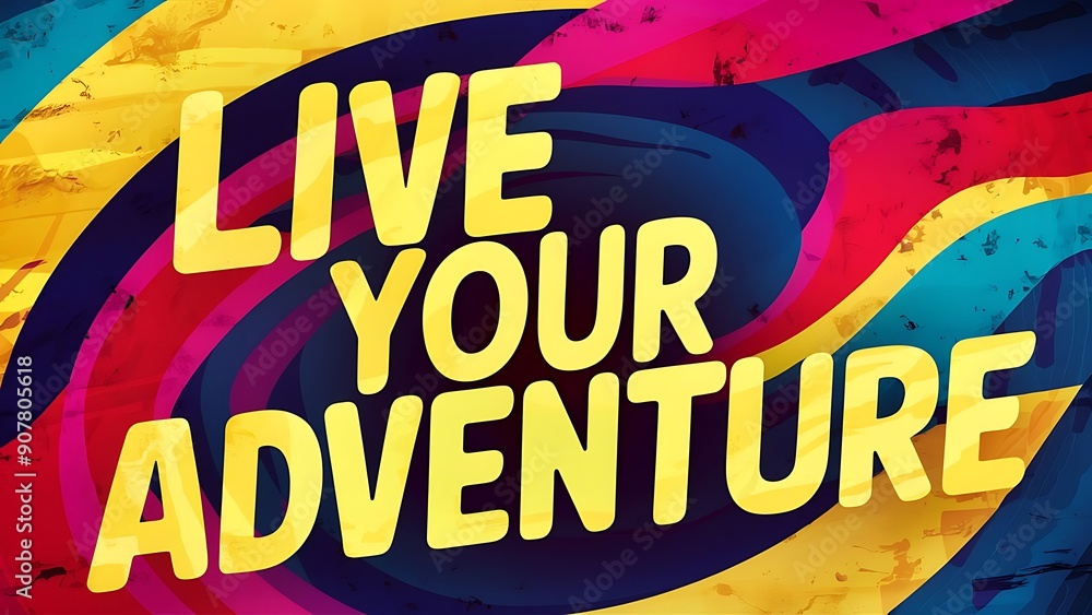 Wall mural Live Your Adventure colorful background and text (T-shirt Design Motivational Quote, Illustration ,Typography)