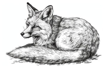engraving isolated fox illustration ink sketch. Wild animal background