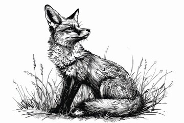 engraving isolated fox illustration ink sketch. Wild animal background