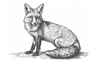 Fototapeta premium engraving isolated fox illustration ink sketch. Wild animal background