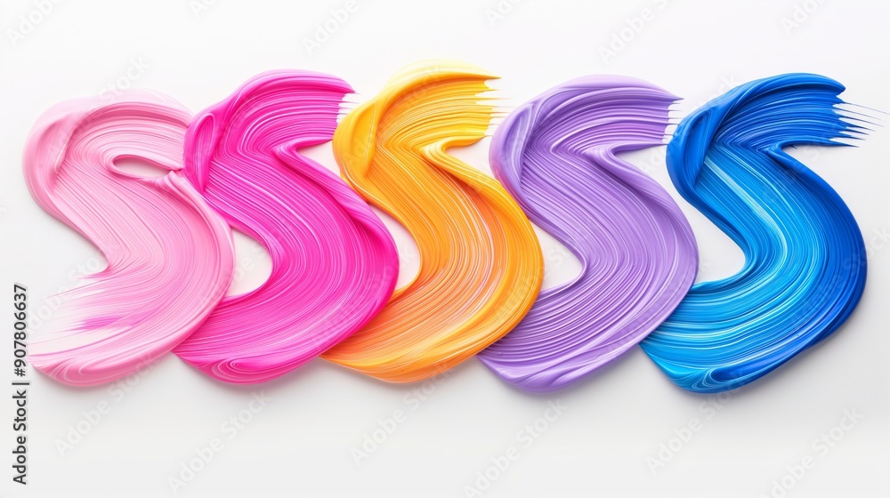 Poster a colorful paintbrush stroke with a rainbow of colors. the brushstroke is long and curvy, with the c