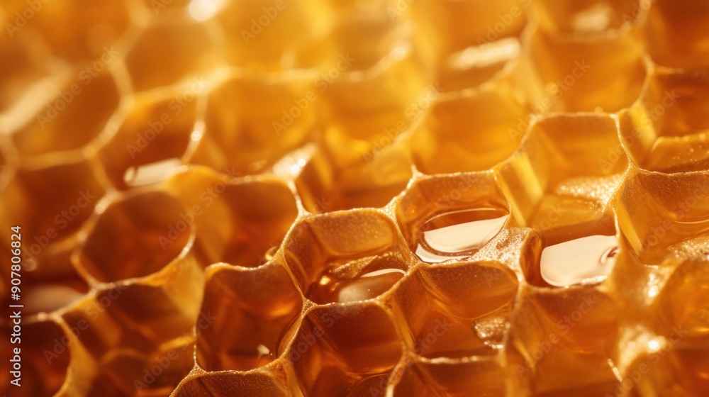 Poster a close-up shot of a honeycomb's intricate hexagonal pattern