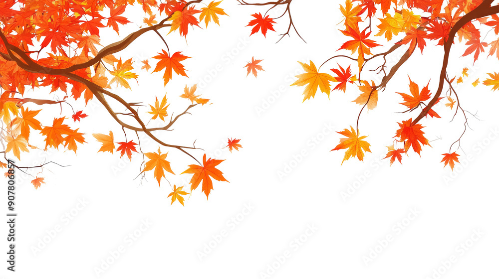 Wall mural autumn leaves on branch against white background